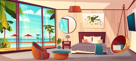 Free Vector | Vector cartoon interior of cozy hotel bedroom with furniture