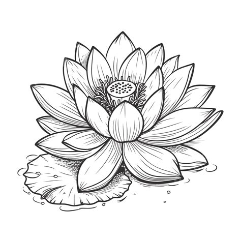 Black And White Drawing Of A Lotus Flower Outline Sketch Vector, Flower ...