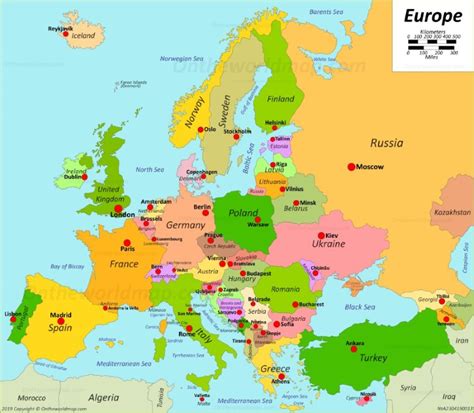 Map of Europe with capitals | Europe map, Europe map printable, Map