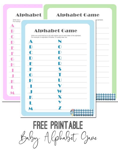 Free Printable baby Shower Alphabet Game