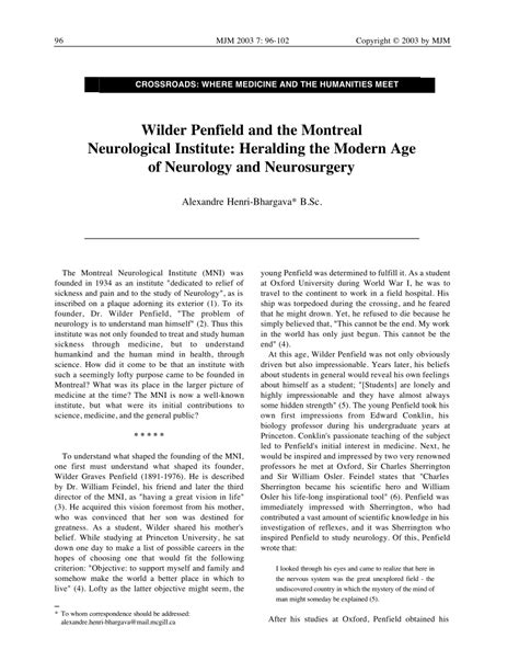 (PDF) Wilder Penfield and the Montreal Neurological Institute ...