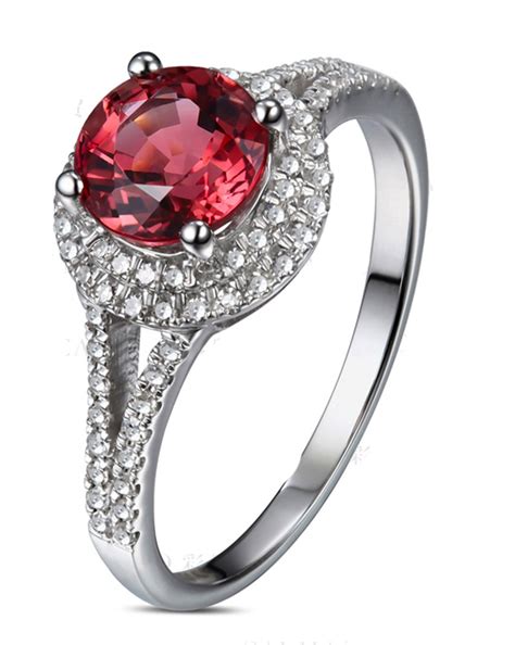 1 Carat Round cut Red Ruby and Diamond Halo Engagement Ring in White ...