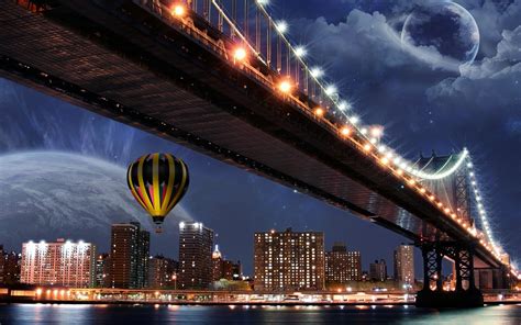 planet, Bridge, Hot Air Balloons, Cityscape, Digital Art Wallpapers HD ...