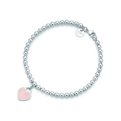 Return to Tiffany™ bead bracelet in silver with pink enamel finish ...