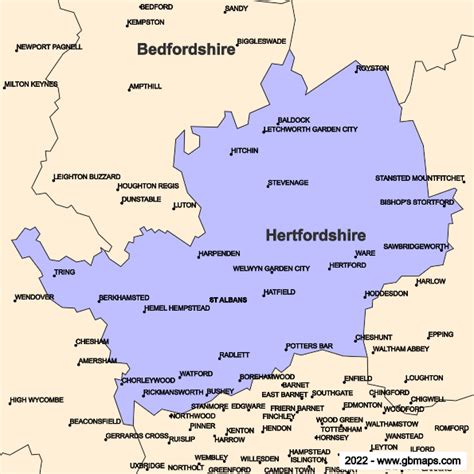 Hertfordshire County Boundaries Map