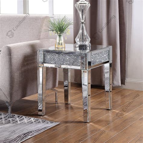 Living Room Crushed Diamond Mirrored Side Table End Table