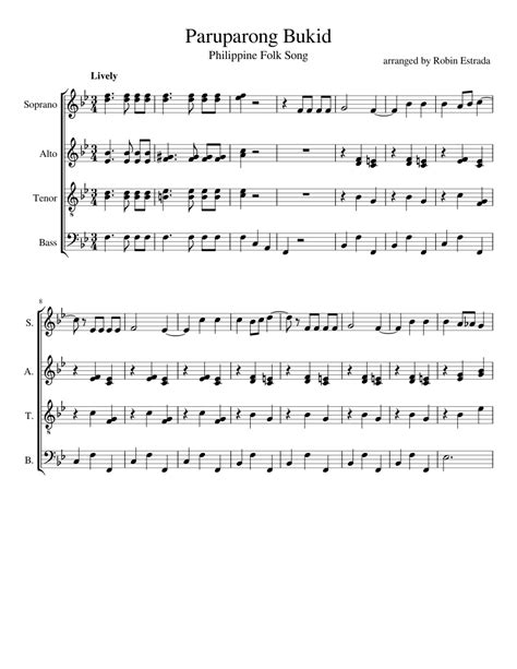 Paruparong Bukid Sheet music for Soprano, Tenor, Alto, Bass (SATB ...