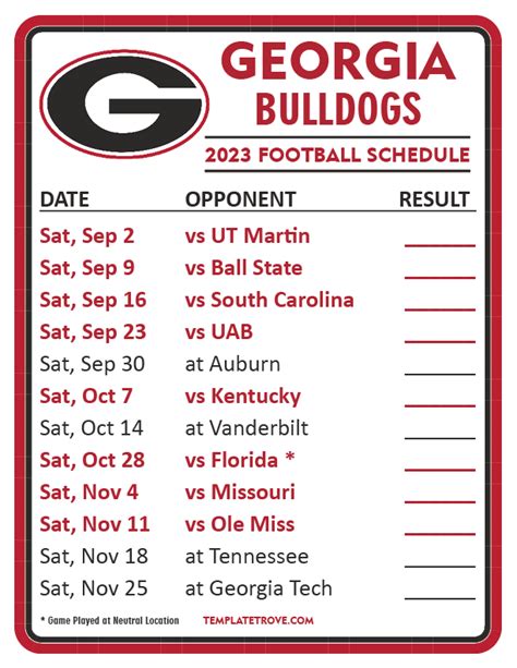 Printable 2023 Georgia Bulldogs Football Schedule