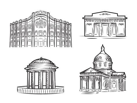 Premium Vector | Old architecture in line art style Vector set of hand ...