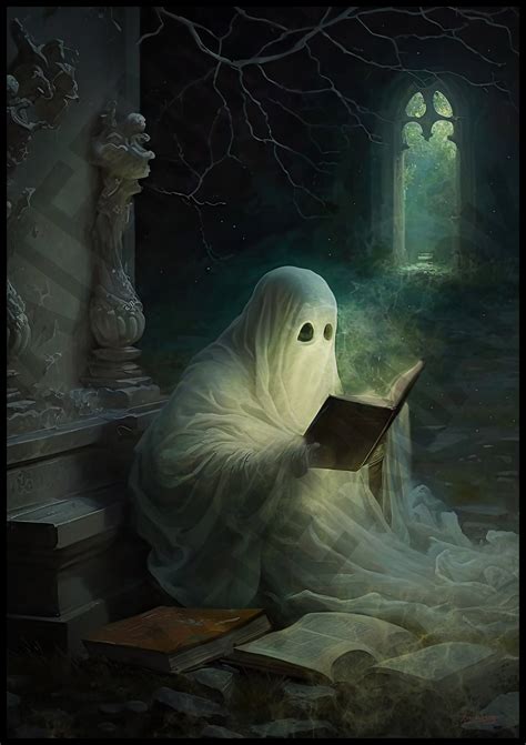 Ghost Wall Art Ghost Reading A Book Ghost Art Dark Academia - Etsy