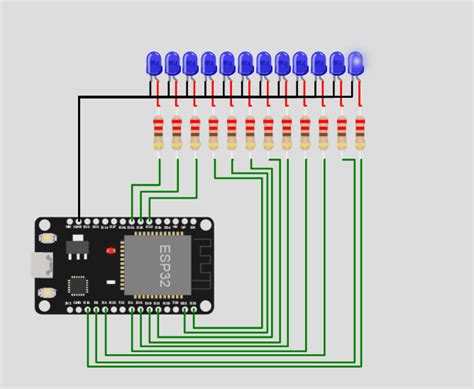 LED chaser project - ESP32 Online Simulator - Learn ESP32 programming ...