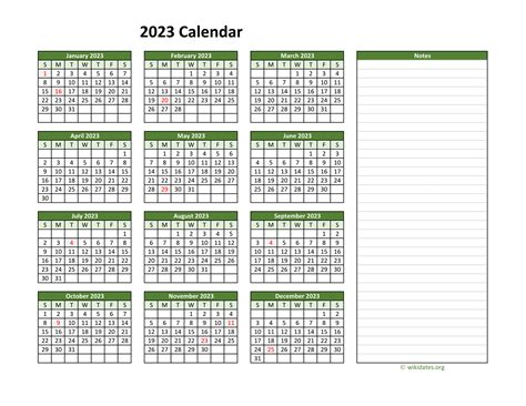 2023 Calendar Printable Free 2023 Yearly Calendar With Notes | Images ...