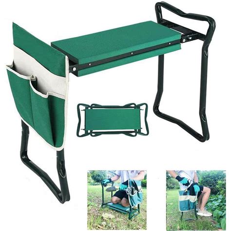 10 in. 2-Pieces Green Heavy-Duty Foldable Garden Stool Kneeling Stool ...