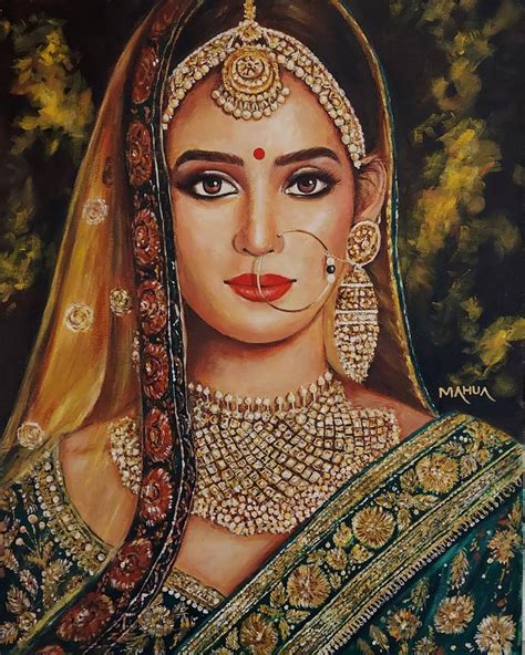 Indian Lady in Bridal Jewellery Painting by Mahua Pal | Saatchi Art