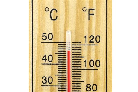 Ein Makroschuß Eines Klassischen Holz Thermometers, Der Eine Temperatur ...