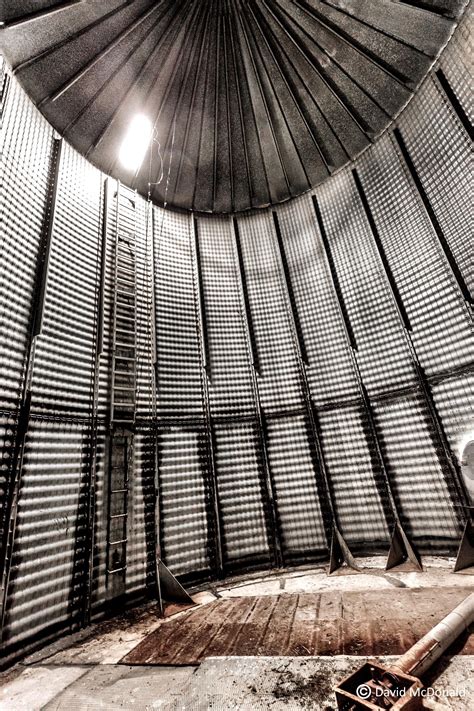 Interior of an abandoned grain silo on a farm that is being turned into ...