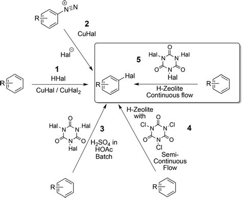 Different reaction pathways to produce halogenated aromatics: (1 ...