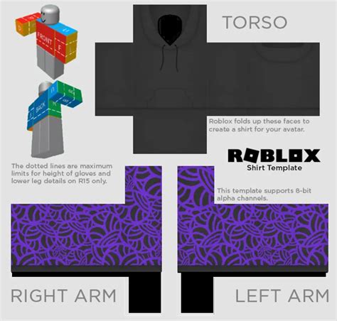 Black Hoodie with Patterned Sleeves Roblox衣服 免費設計模板，供應給所有創作需求：Pixlr