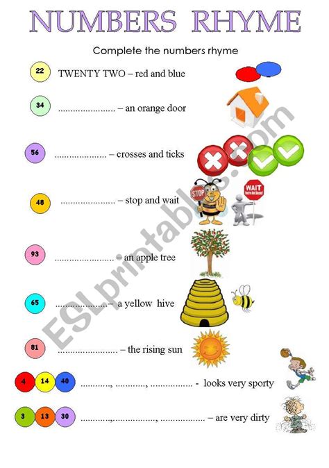 NUMBERS RHYME - ESL worksheet by kopciuszek