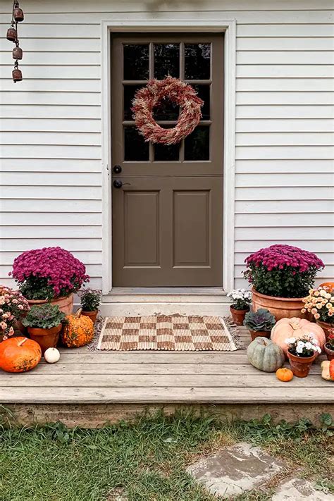 Front Porch Mums And Pumpkins For Fall Decorating