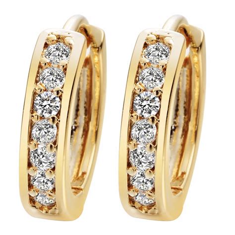 QIAMNI 24K Gold Cubic Zirconia Round Hoop Earrings Filled Clear Design ...