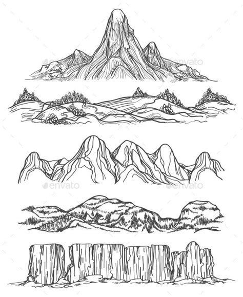 Hand Drawn Mountains and Hills | Mountain drawing, Nature drawing ...