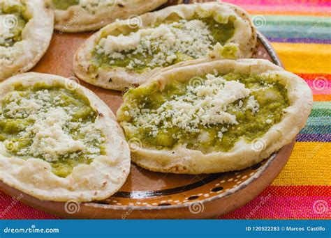 Mexican Sopes with Grated Cheese and Green Salsa, Mexican Food Spicy in ...