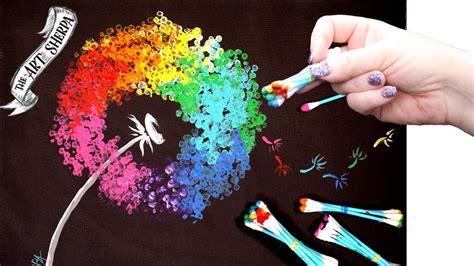 Easy Rainbow Dandelion Q Tip Acrylic Painting for Beginners tutorial 🌈🎨 ...