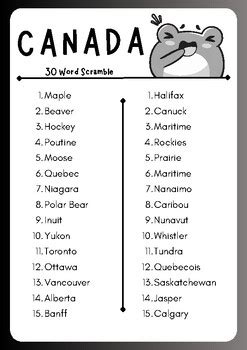 Canada Word Scramble Puzzle Worksheet Activities, Brain Games | TPT