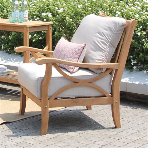 Solid Teak Wood Outdoor Lounge Chair with Beige Cushion – Cambridge Casual