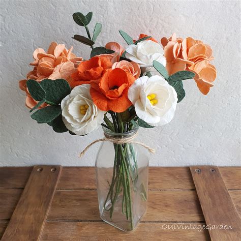 Paper Flowers Set Orange Flowers Bouquet Vintage Orange - Etsy