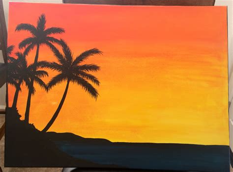 watercolor palm tree paintings | Beach sunset painting, Sunset painting ...