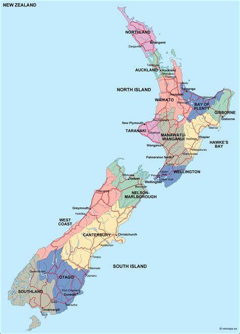 new zealand political map. Eps Illustrator Map | Vector World Maps