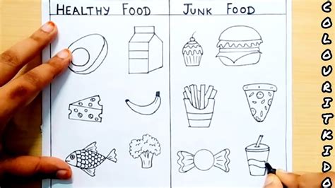 Healthy food and junk food Drawing | Junk food Drawing | Healthy food ...