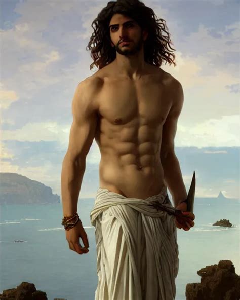 young greek man, long curly hair, chest height, | Stable Diffusion