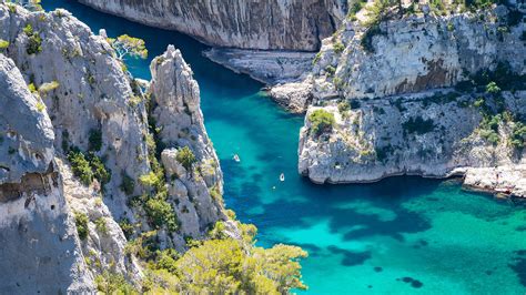 Aerial view at Calanque d'En Vau, Calanques National Park, Cassis ...