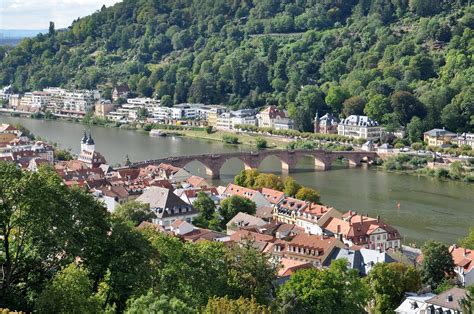 view of Neckar river and the old bridge, Germany