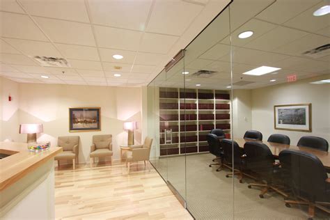 Lawyer's office space in DC; light wood reception area, glass ...