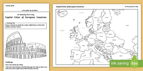 Map of Europe with Cities Activity Worksheet (teacher made)