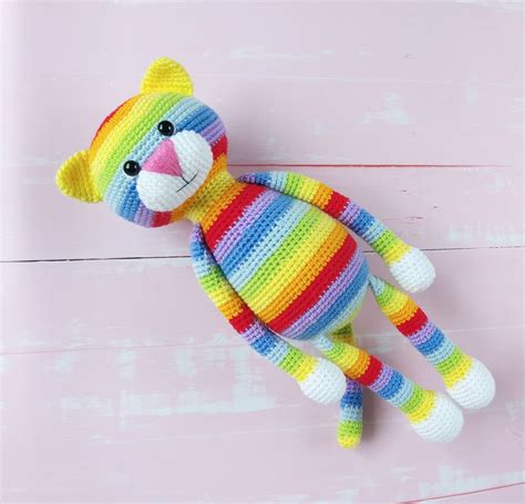 Rainbow Stuffed Cat Toy Rainbow Plush Gift Rainbow Stripe - Etsy