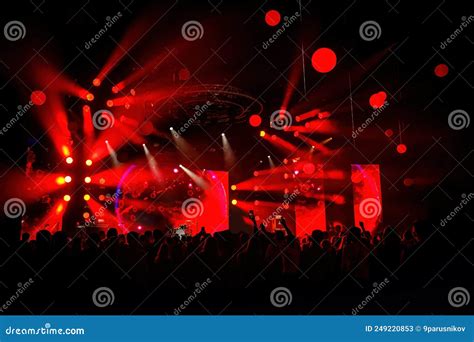 Happy Crowd with Raised Hands at a Rock Concert. Stock Image - Image of ...