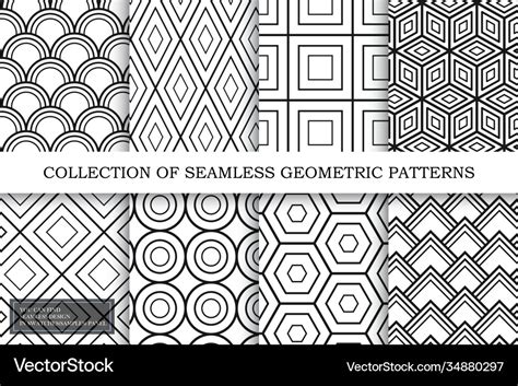 Collection seamless geometric patterns Royalty Free Vector