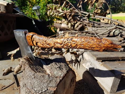 Carved axe Handle : r/woodworking