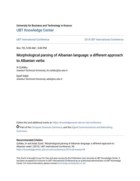 (PDF) Morphological parsing of Albanian language: a different approach ...