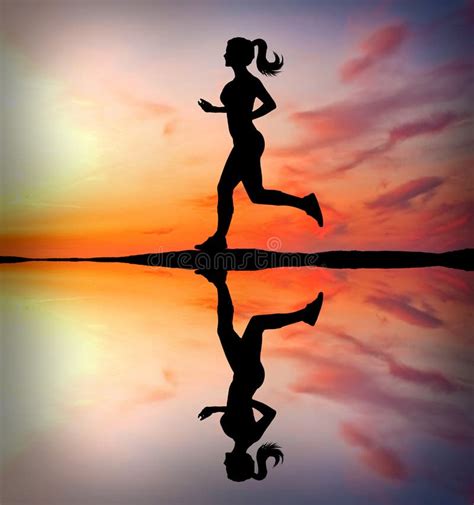 Running Girl at Sunset Silhouette Stock Illustration - Illustration of ...