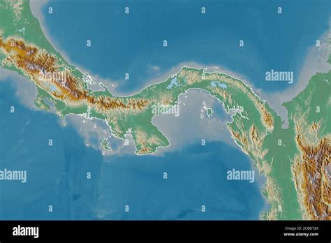 Extended area of outlined Panama. Topographic relief map. 3D rendering ...