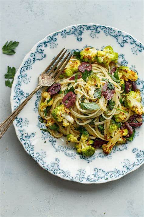 Romanesco Cauliflower Pasta with Olives and Capers - A Beautiful Plate