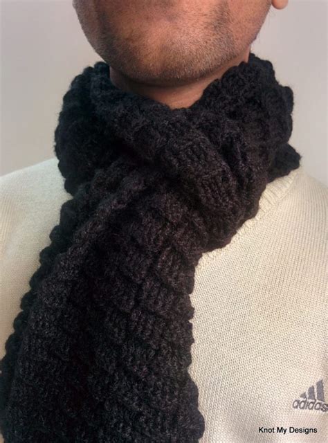 Crochet Black Basketweave Scarf - kNot mY deSigns