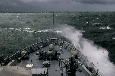 NATO Military Ship at Sea during a Storm Stock Photo - Image of danger ...