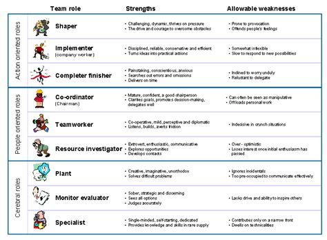 Belbin Team Roles Table